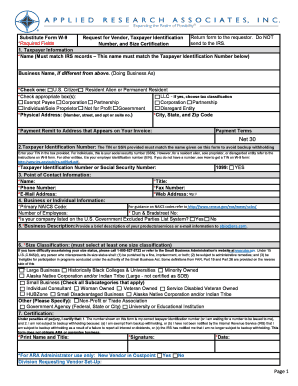 W-9 Substitute Form Request for Vendor Taxpayer Identification