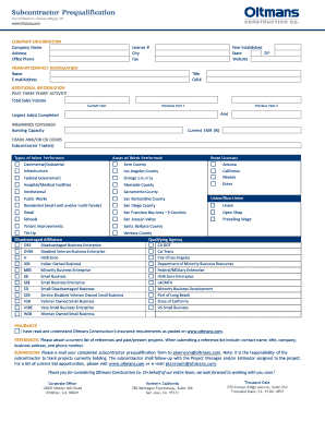 Subcontractor Prequalification Form