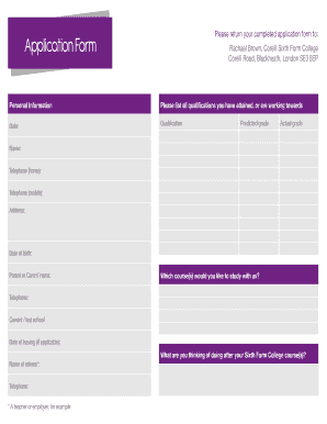 Sixth Form College Application Form