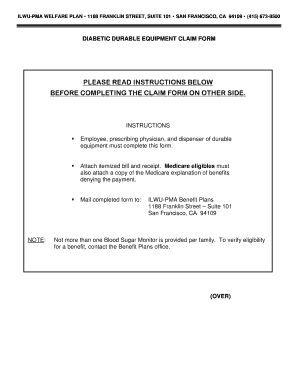 Diabetic Durable Equipment Claim Form