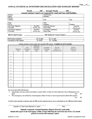 Annual Statistical Inventory Reconciliation Summary Report