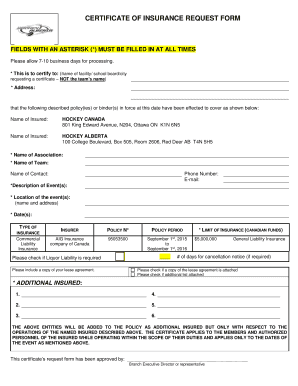 Certificate of Insurance Request Form