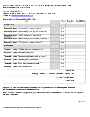 Dalai Lama Center Merchandise Purchase Form