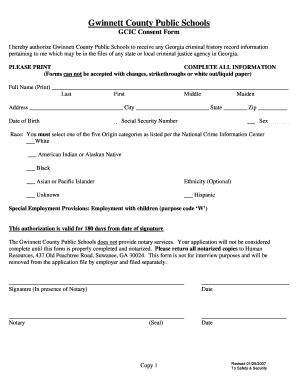 Gwinnett County Public Schools GCIC Consent Form