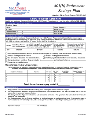 403(b) Retirement Savings Plan Salary Reduction Agreement
