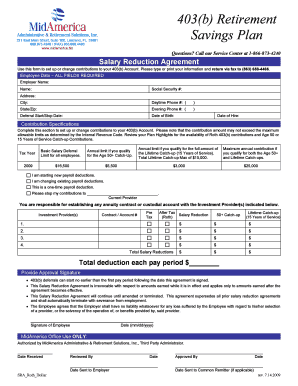 403(b) Retirement Savings Plan Salary Reduction Agreement