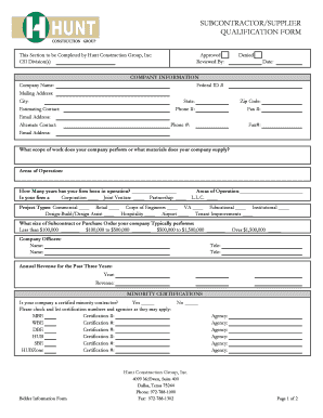 Subcontractor Supplier Qualification Form