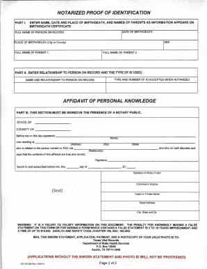 Texas Birth or Death Certificate Affidavit
