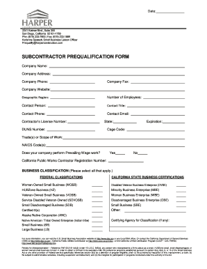 Subcontractor Prequalification Form