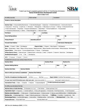 Kansas Small Business Development Center Client Intake Form