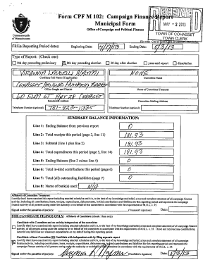 Massachusetts Campaign Finance Report Form CPF M 102