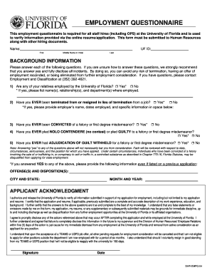 University of Florida Employment Questionnaire