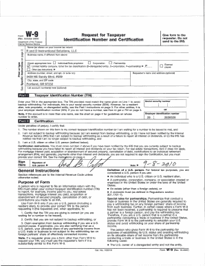 IRS Form W-9 Request for Taxpayer Identification Number and Certification