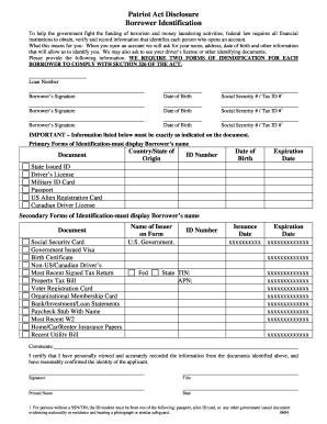 Patriot Act Borrower Identification Form