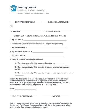 Employee Statement Under 23 Pa. C.S.A. Section 4308.1(F)