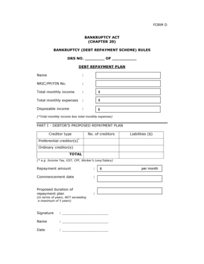Bankruptcy Debt Repayment Plan Form