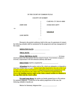 Court Order for Case Management