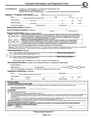 Mutual of Omaha Contract Information and Signature Form