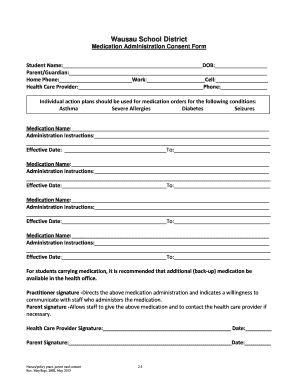 Wausau School District Medication Administration Consent Form
