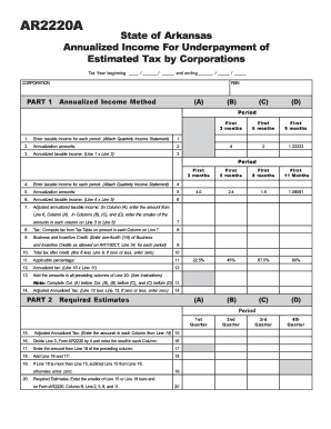 Arkansas Annualized Income For Underpayment of Estimated Tax by Corporations