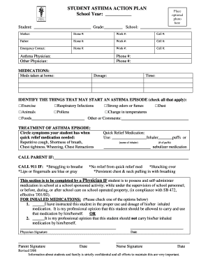Student Asthma Action Plan