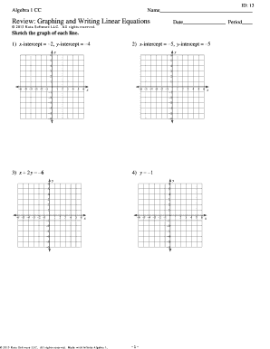 Algebra 1 CC Graphing and Writing Linear Equations Worksheet