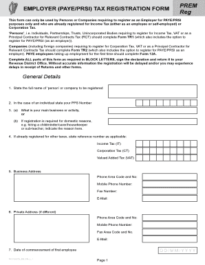 Employer PAYE/PRSI Tax Registration Form