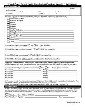 Powell County Schools Health Form
