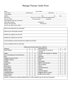 Massage Therapy Intake Form