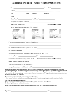 Client Health Intake Form