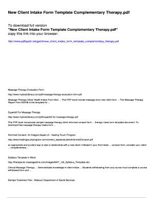 New Client Intake Form Template Complementary Therapy