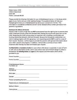 Child Adolescent Intake Form