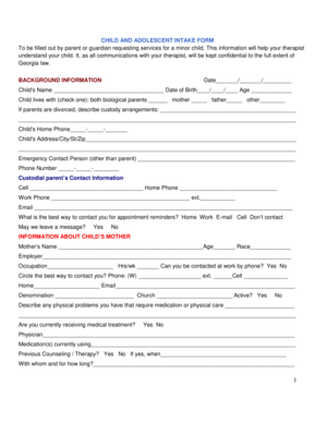 Child and Adolescent Intake Form