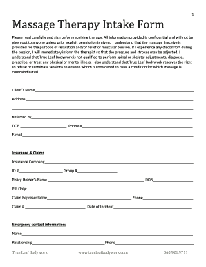 Massage Therapy Intake Form