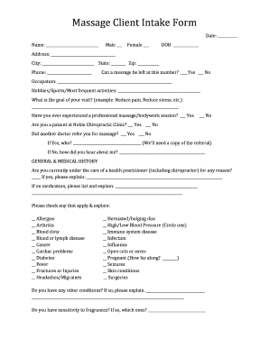 Massage Client Intake Form