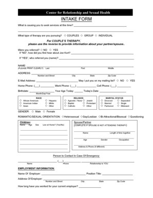 Center for Relationship and Sexual Health Intake Form