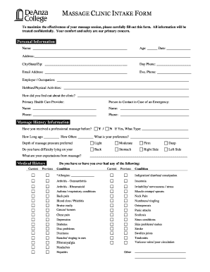 Massage Clinic Intake Form