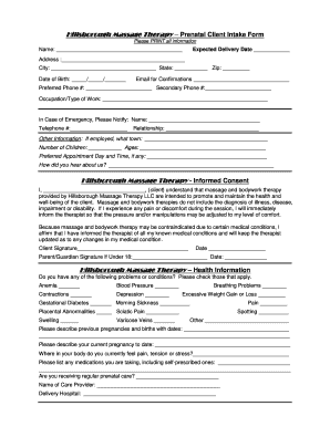 Hillsborough Massage Therapy Prenatal Client Intake Form