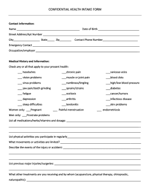 Confidential Health Intake Form