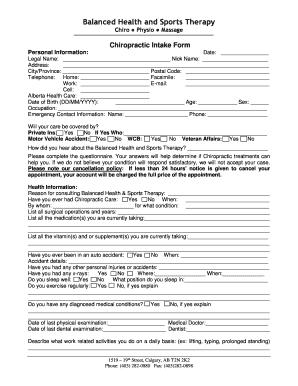 Chiropractic Intake Form