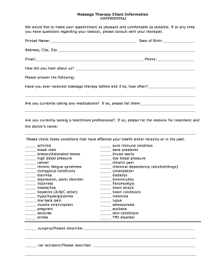 Massage Therapy Client Information Form