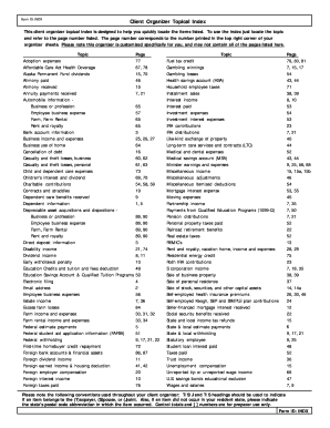 US Federal Tax Organizer Index