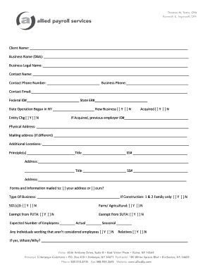 New York Business Payroll Setup Form