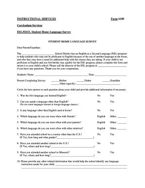 ESL/ESOL Student Home Language Survey Form 6180