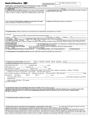 Bank of America Commercial Letter of Credit Application