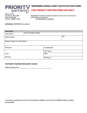 Newborn Enrollment Notification Form