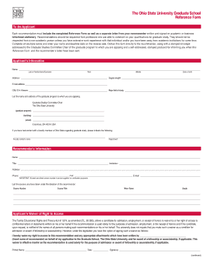 Ohio State University Graduate School Reference Form