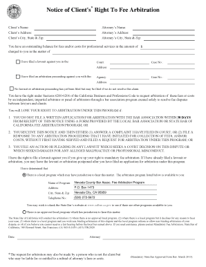 California Client Fee Arbitration Notice