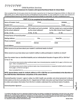 Medical Statement for Students with Special Nutritional Needs