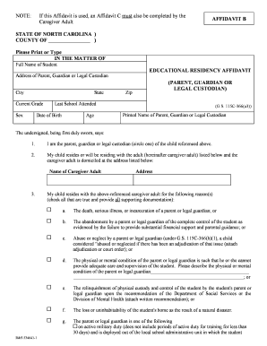 North Carolina Educational Residency Affidavit